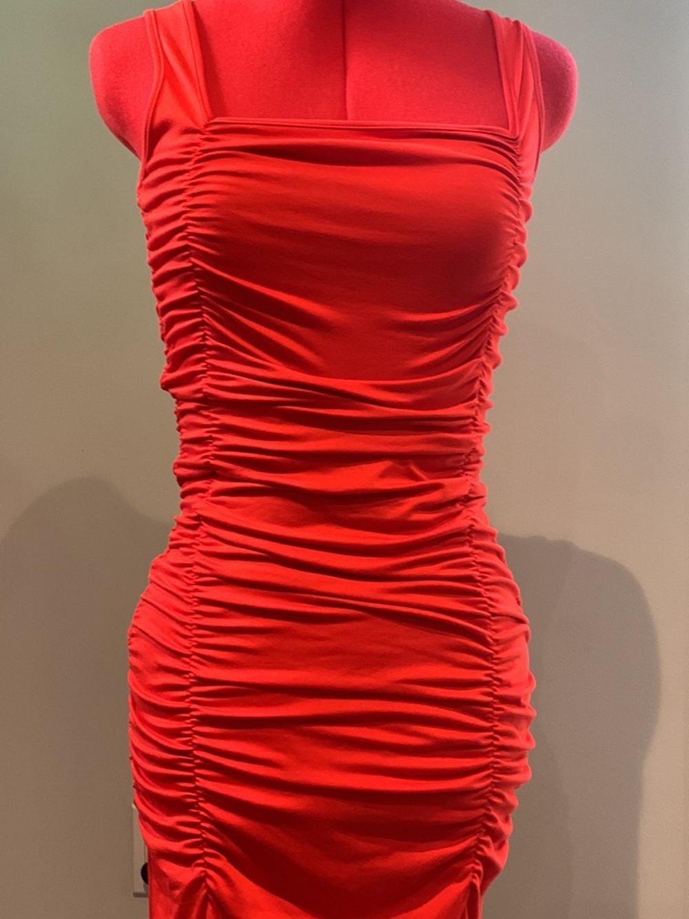 Fashion Nova Red Ruched Midi Bodycon Dress